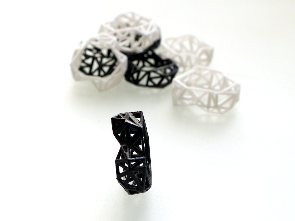 geometric ring - Triangulated Ring in Black. 3d printed. triangle jewelry. modern statement jewelry