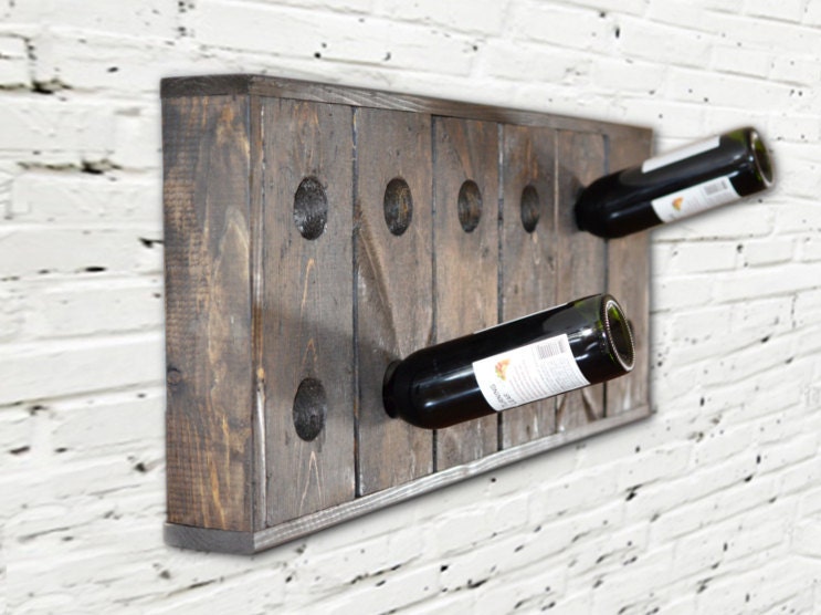 Wine Rack Reclaimed Look Horizontal Wood Wall Hanging With Trim (Espresso)
