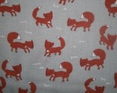 New Walk in the Woods By Aneela Hoey For Moda 1/2  yard cotton quilt fabric Browm little fox on grey back ground