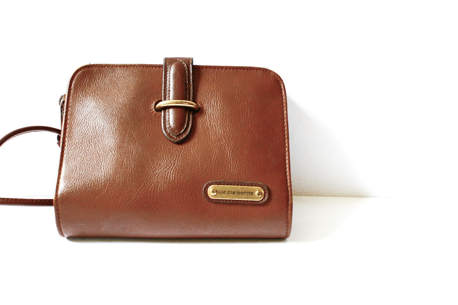 Vintage Liz Claiborne Small Purse Satchel Brown Leather Gold Buckle Shoulder Strap Cross Body