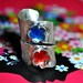 Tropical Sterling Silver Wide Wrap Ring-Red & Blue Painted Flowers-Hammered- Adjustable-Vintage Inspired-Colorful-Feminine