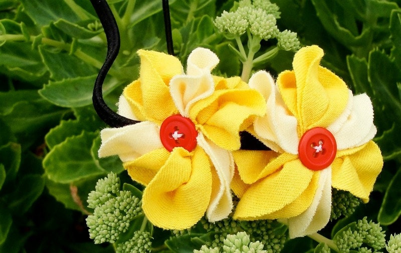 Headband yellow flower handmade from upcycled t shirt