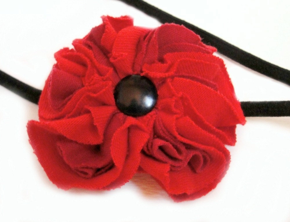 Big red flower headband recycled tshirt