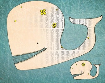 Whale art print illustration 12x16 poster