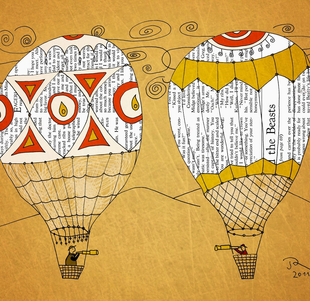 Hot air balloons art print illustration poster 16x23