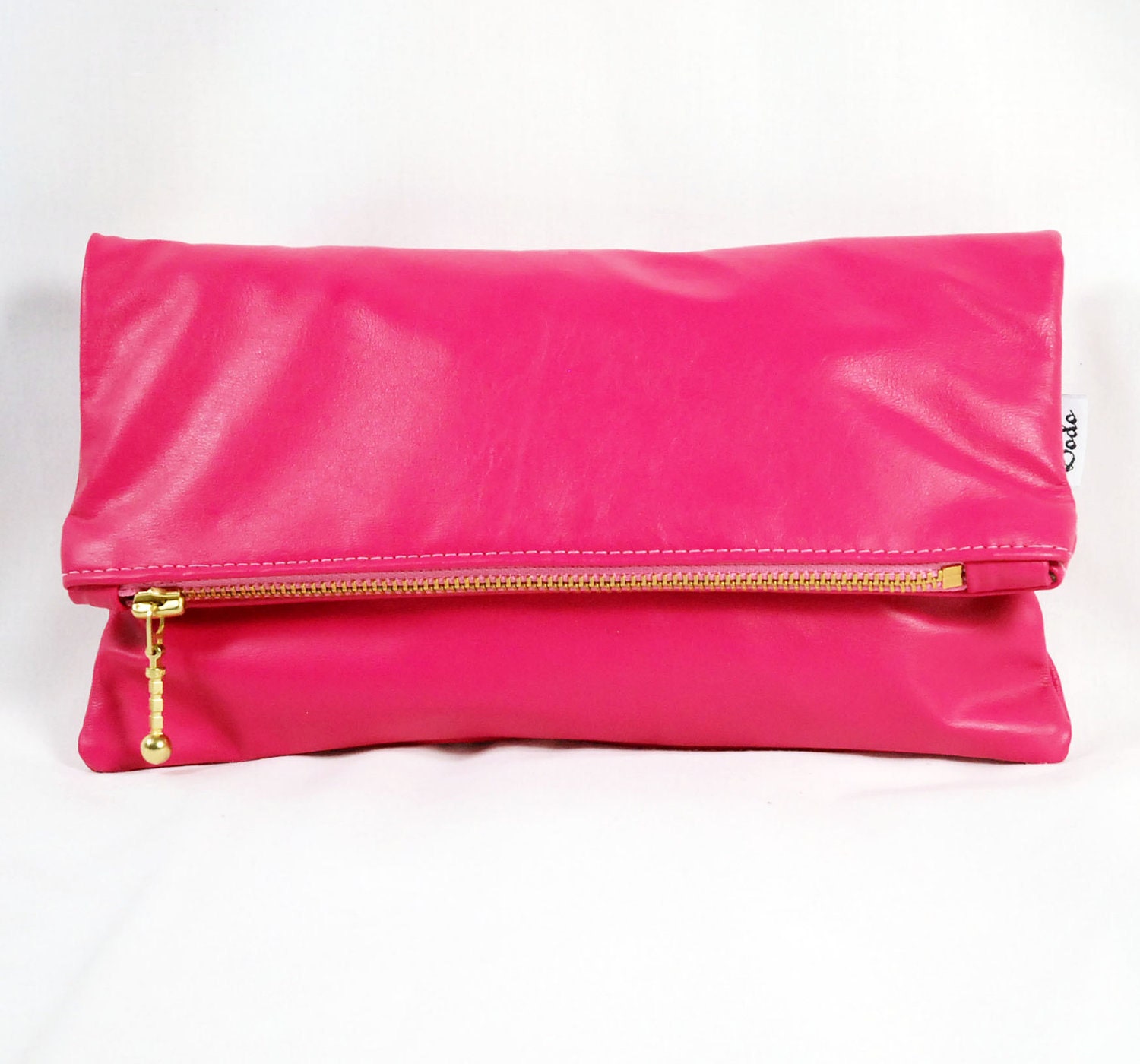 Small Pink Leather Clutch. ONLY 4 left. Foldover Zipper Bag.