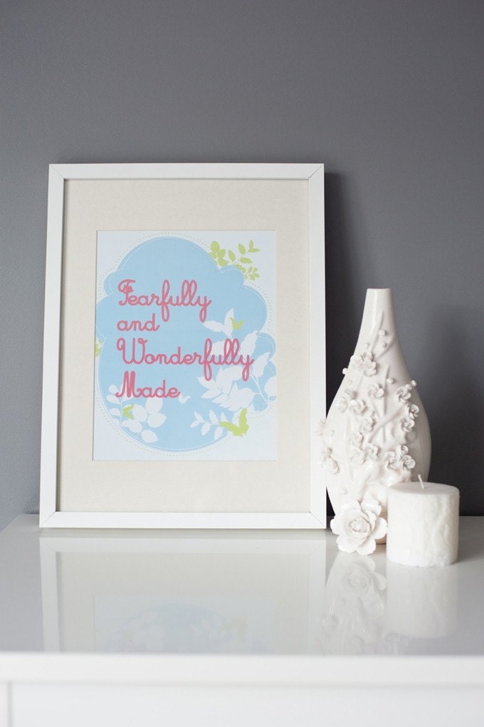 8x10 Print, Pink Blue and White, Nursery, Fearfully and Wonderfully