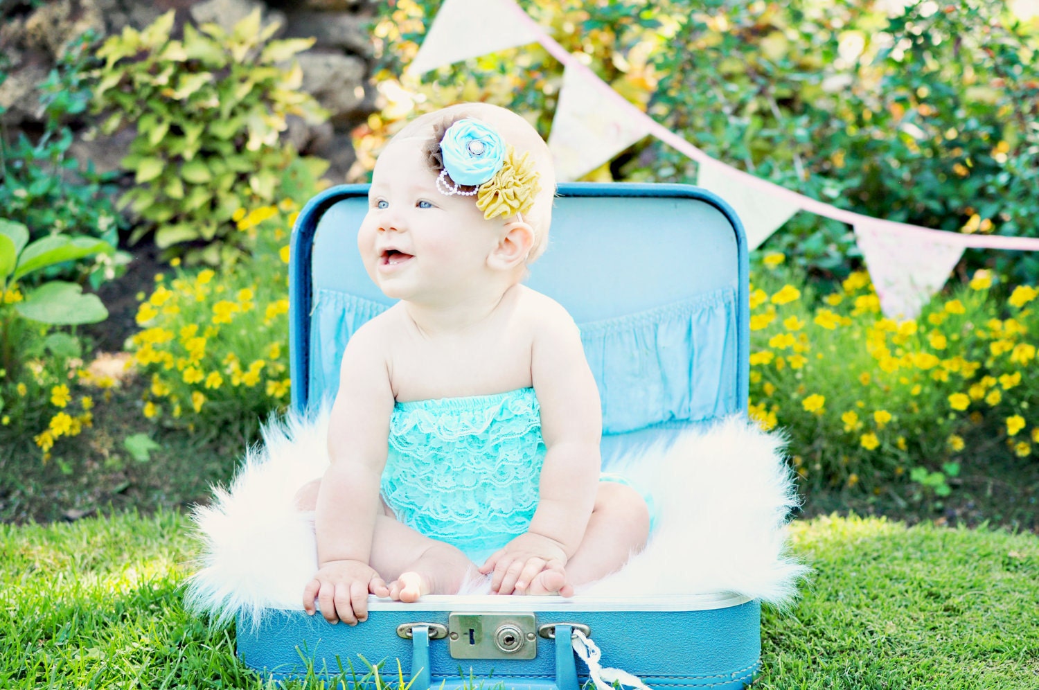 Lace Petti Romper Aqua