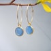 Hoop Earrings with Petite Periwinkle Blue Chalcedony Bezel Gemstone, Chalcedony Drop Earrings