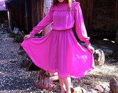 1970's hot pink ruffle prairie dress