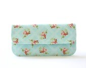 Clutch, Aqua Floral,  Cotton , Purse, Wallet