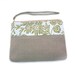 Large Natural Linen and Green Floral Cotton Print, Zipper, Wristlet, Clutch, Handbag, Purse, Strap-READY TO SHIP