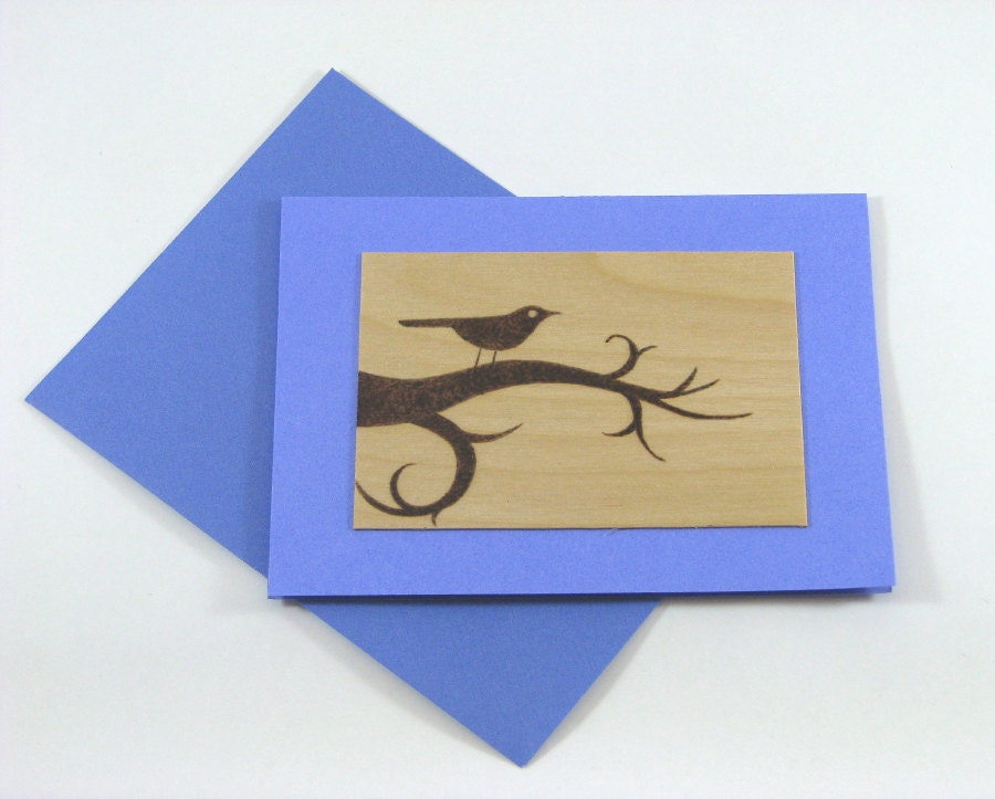 Blank Greeting Card - Wood Pyrography - Bird Wood Greeting Card