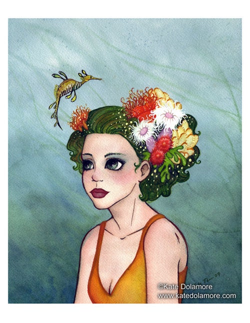 Sea Dragon and Coral Watercolor Art Print