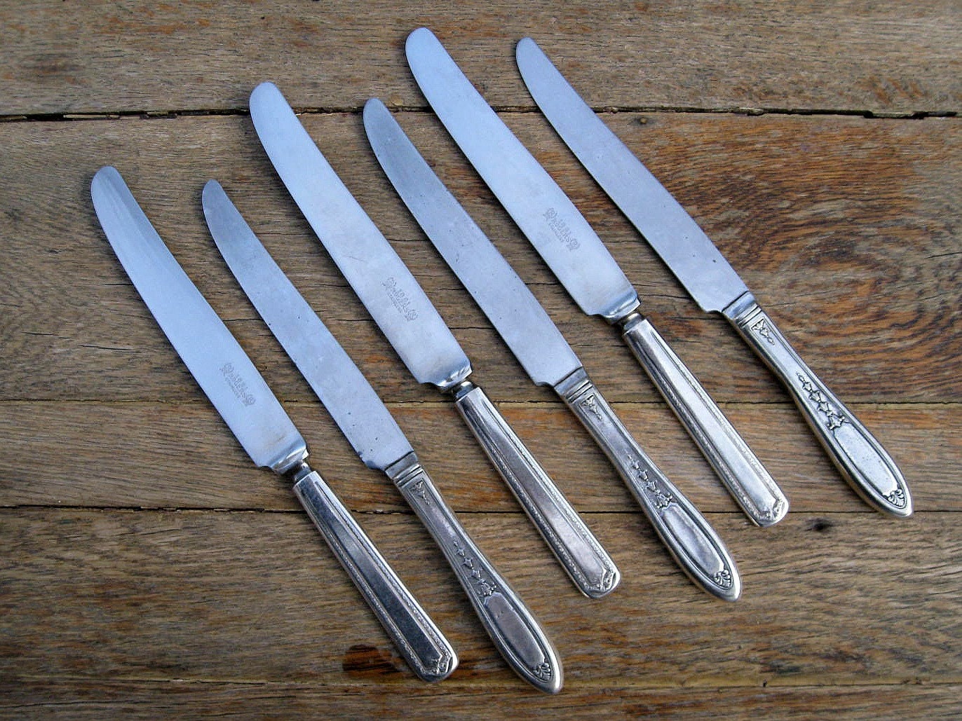 SALE - Silverplate and Dinner Knives - Mixed Set of Two Patterns from 1920s Art Deco Era