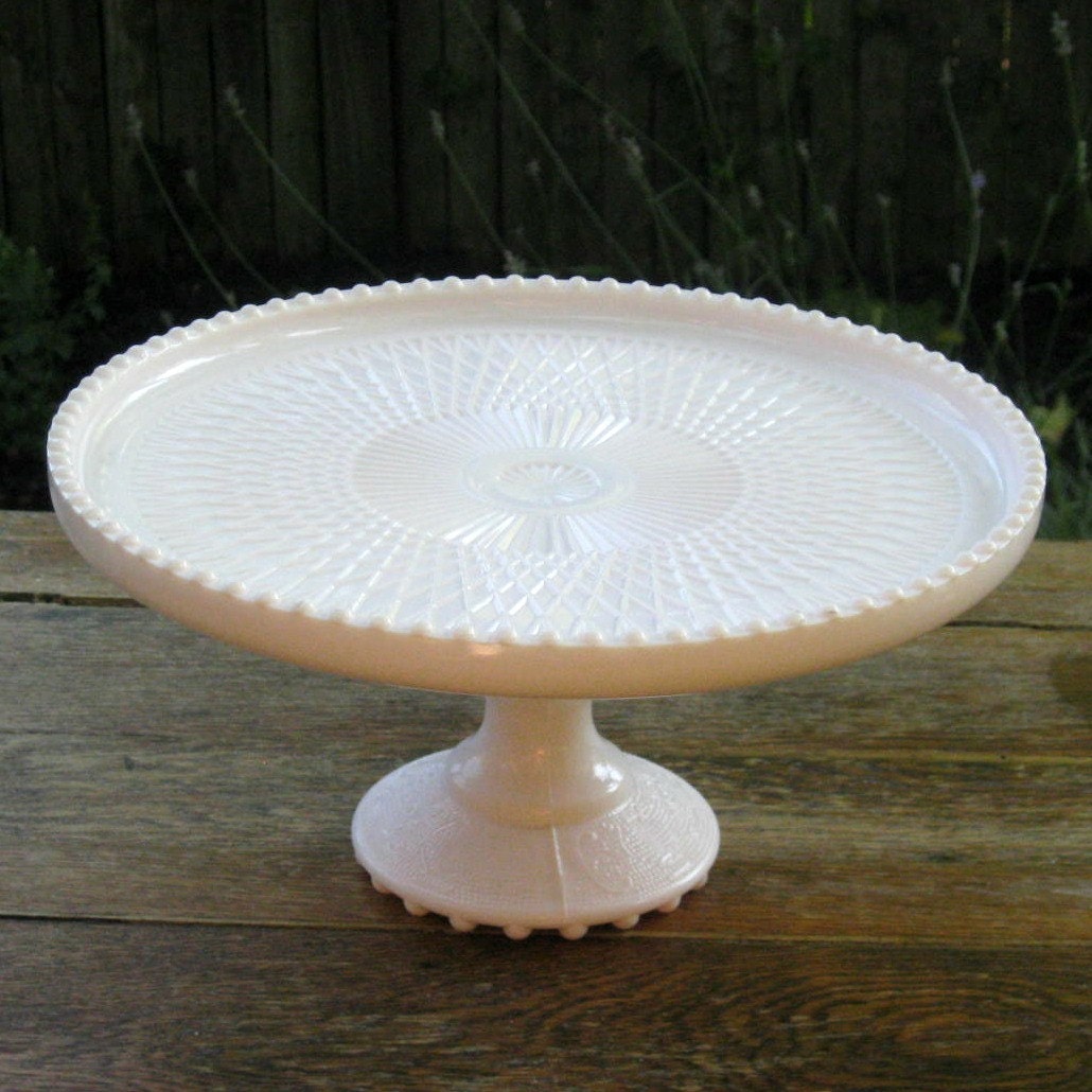 Vintage Pink Milk Glass Cake Pedestal by SplendidJunkVintage