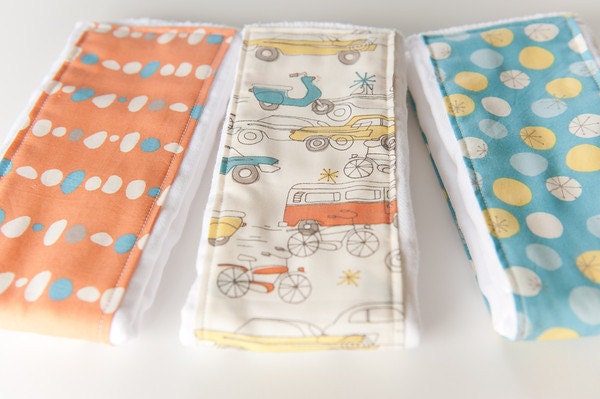 Baby Burp Cloths - Set of 3 - Monaluna Circa 52- Birch 100% Organic Cotton Fabric