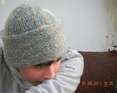Hand Knit Hat - Cozy Knitted Bluish Cap