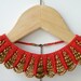 Hand Knit Red Necklace Collar with White Glass Beaded