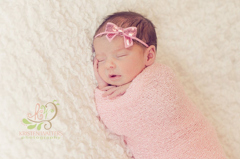 baby girls headbands, set of three 3  sequined sparkle bows on skinny elastic  all sizes available