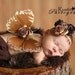 newborn baby photo prop copper brown butterfly wings matching headband set rolled satin flowers bling
