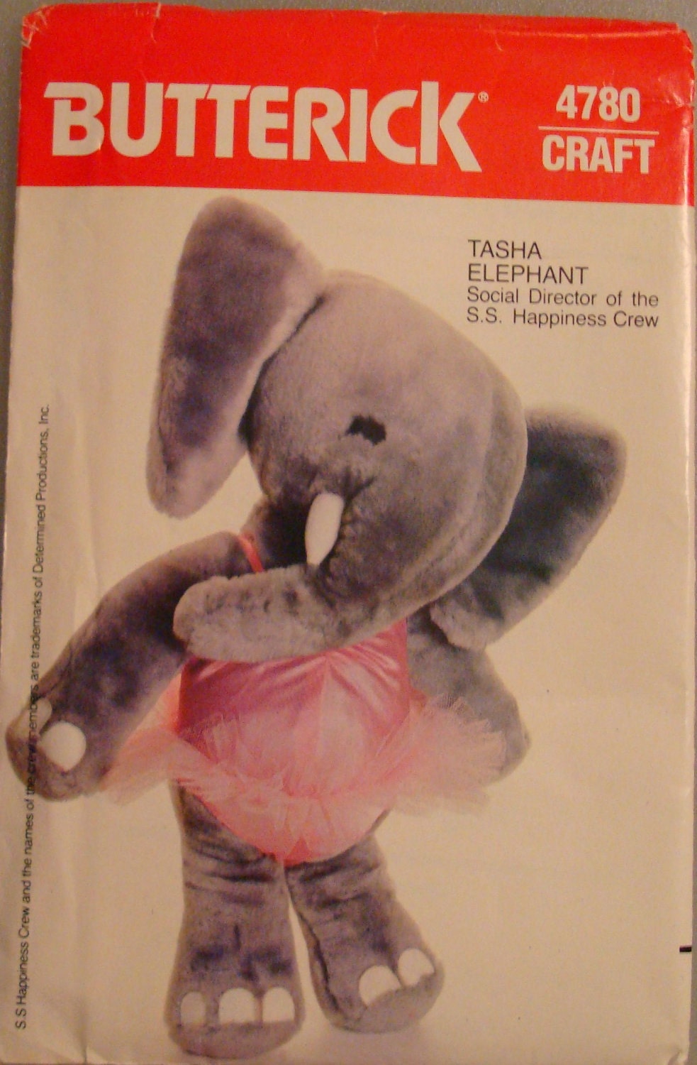 Vintage Butterick Tasha Elephant Stuffed Animal Sewing Pattern Uncut 4780