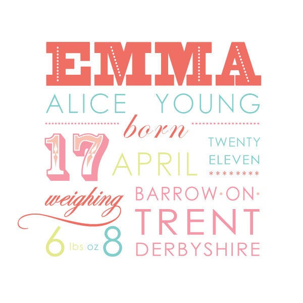 Girl's (Candy Store) Custom Baby Date of Birth Print