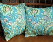 Amy Butler Lark Pillow Slipcovers, Jade Green Floral Pillow Covers, Set of Two, 12 Inch, Washable