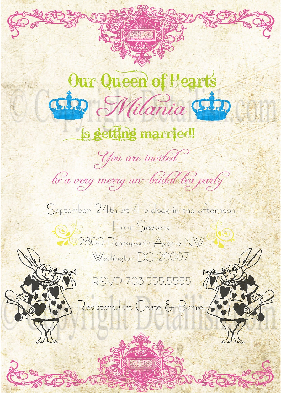 Vintage Alice in Wonderland White Rabbit Invitation Bridal Shower - Customized Pastels 306 Il_170x135