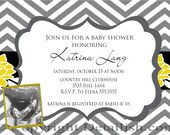 Hip Modern Gray Chevron Yellow Black Floral Baby Shower Invitation - Printable DIY digital or Printed 313
