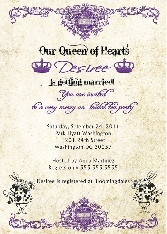 Alice in Wonderland White Rabbit Vintage Lavender Bridal Shower Invitation - DIY Printable Uprint Il_570xn
