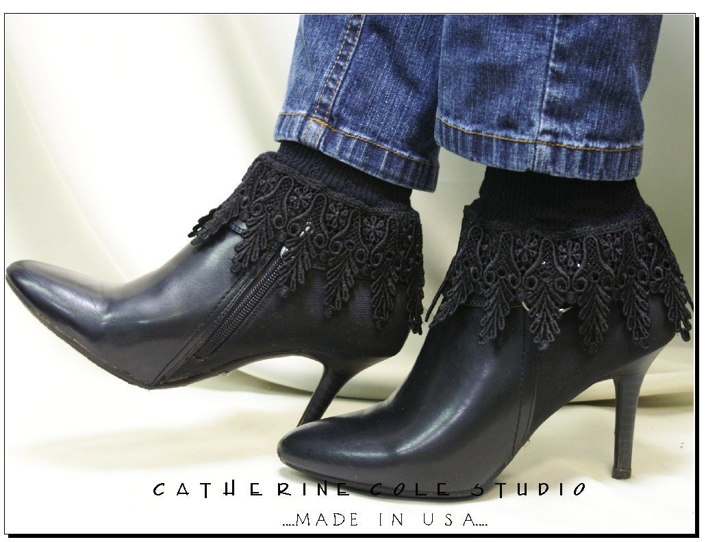 My Signature Lace Socks / SLC2 / BLACK long venise lace cuff socks womens Catherine Cole Studio victorian lace socks . made in usa