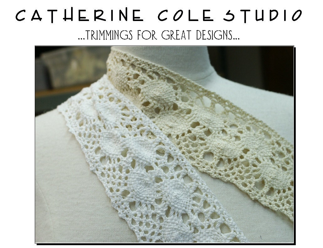 Vintage Cotton crochet cluny wide lace 1 yd. assted couture crafts white lace trims crochet handbag supplies by Catherine Cole Studio