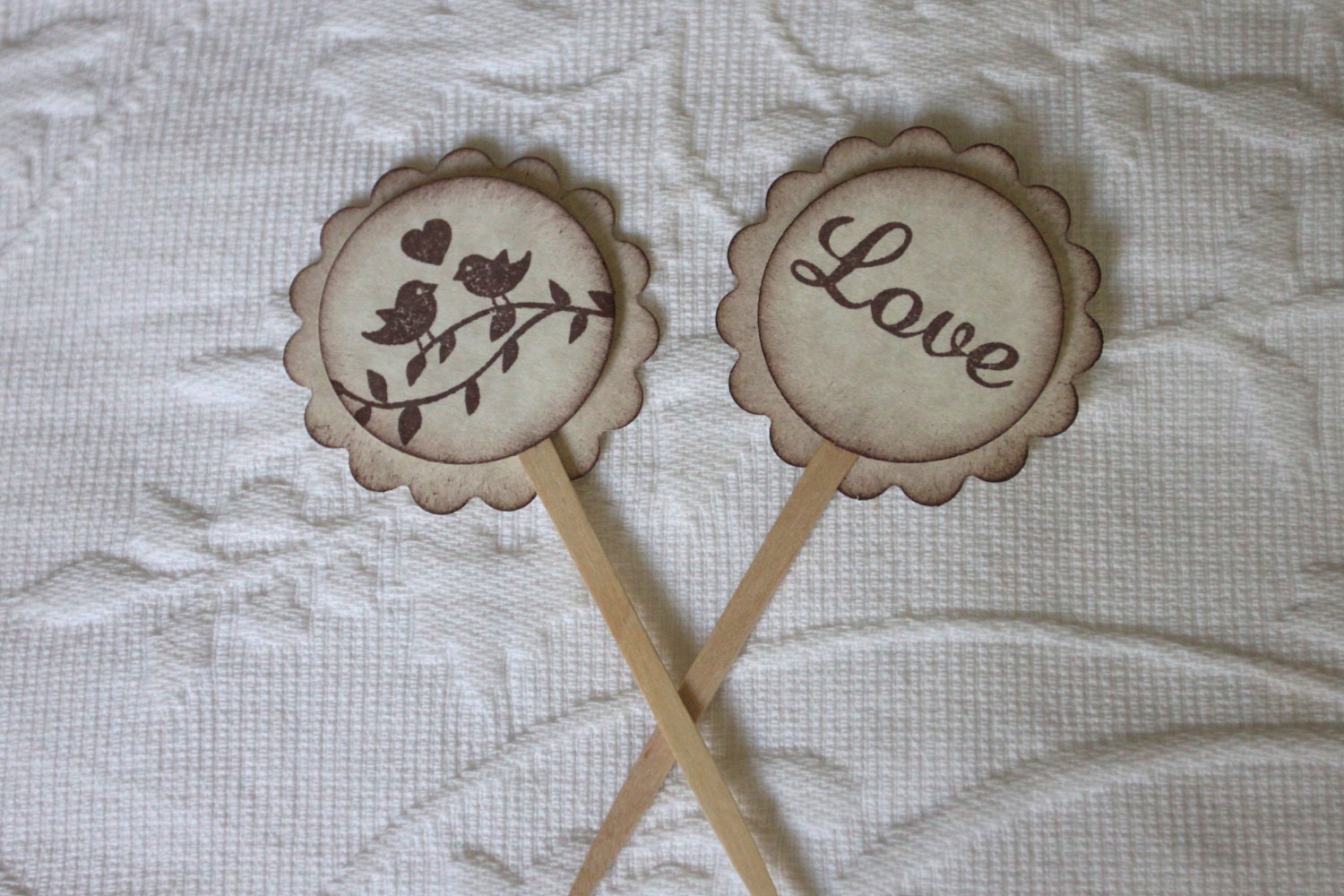Set of 12 Love Bird Cupcake / Food Picks - Wedding - Wedding Shower