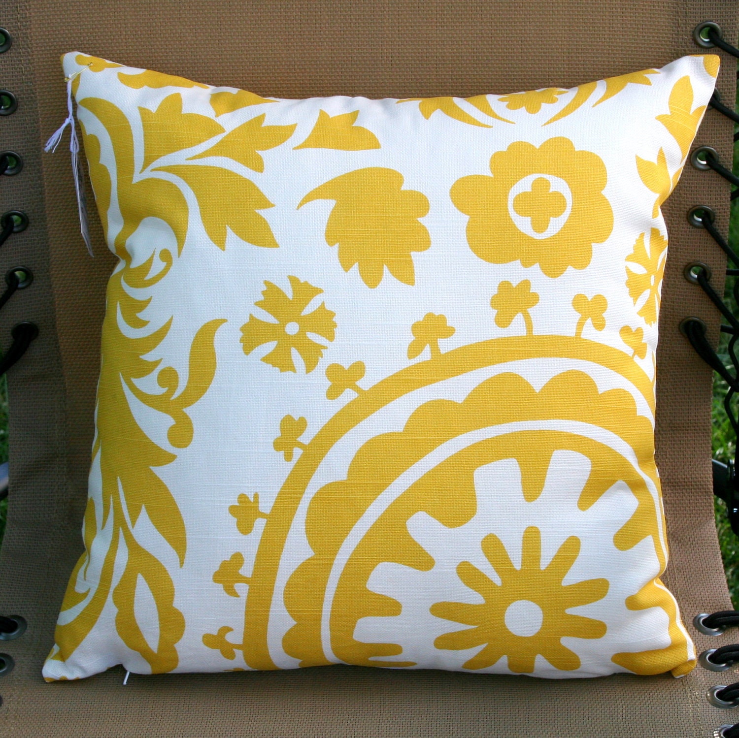 Premier Prints Yellow Suzani Pillow Cover- 18x18 inches- Hidden Zipper Closure