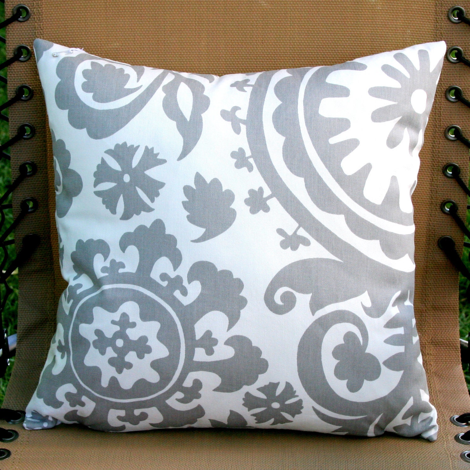 Premier Prints Storm Grey Suzani Pillow Cover- 18x18 inches- Hidden Zipper Closure