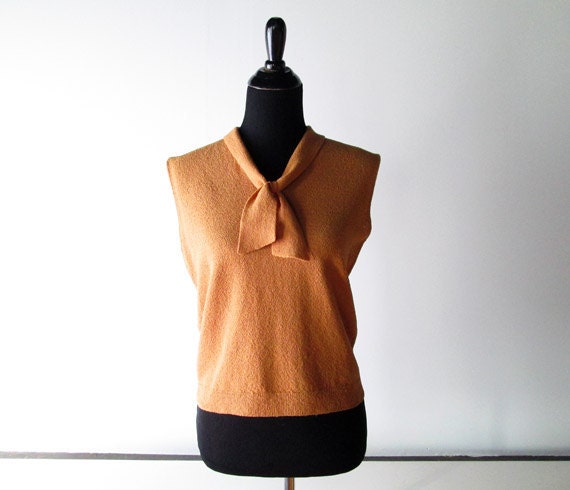 1960s Blouse // Caramel Brown 1960s Tank Top with Bow.