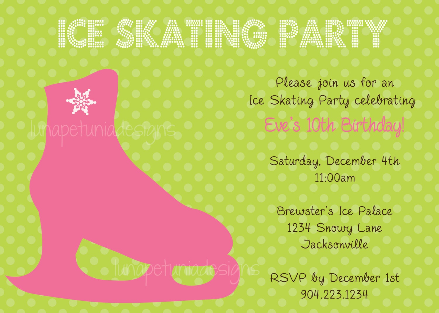 Ice Skating . Birthday Party INVITATION . Any Colors