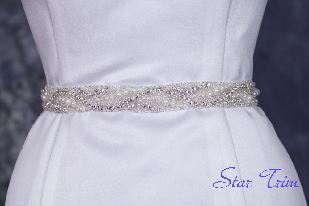 Rolar wedding bridal rhinestone pearl seed beaded sash ,belt