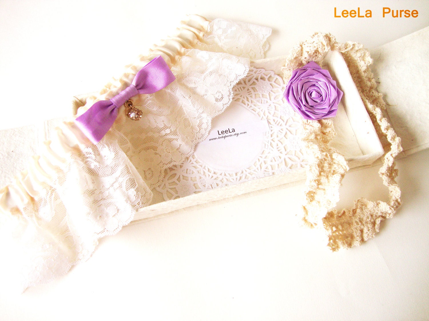 Vintage inspired - Personalized Bridal Purple Lavender Garter (Or Choose your own color) - Promotion Price //