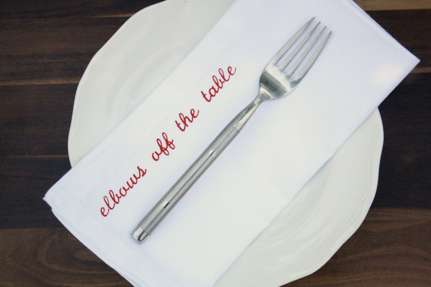 Cloth Dinner Napkins Mind Your Manners set of 8 red screen printed napkins