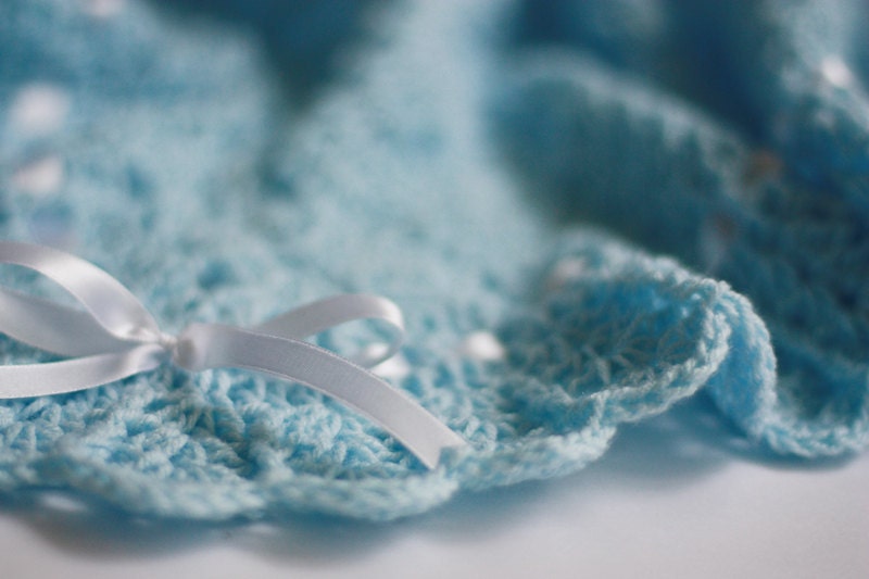 Baby Blanket / Afghan , Crochet Baby Blanket Granny Square Afghan, Blue White,Christening, Baptism
