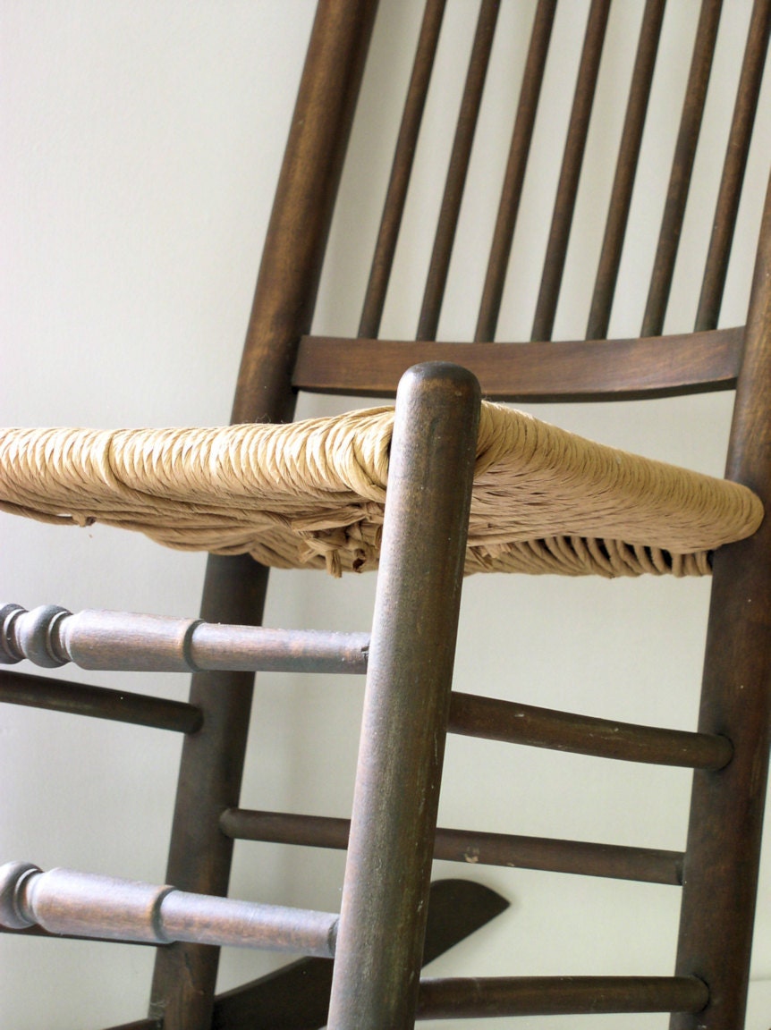 Vintage Cottage Rocker Chair with Rush Seat