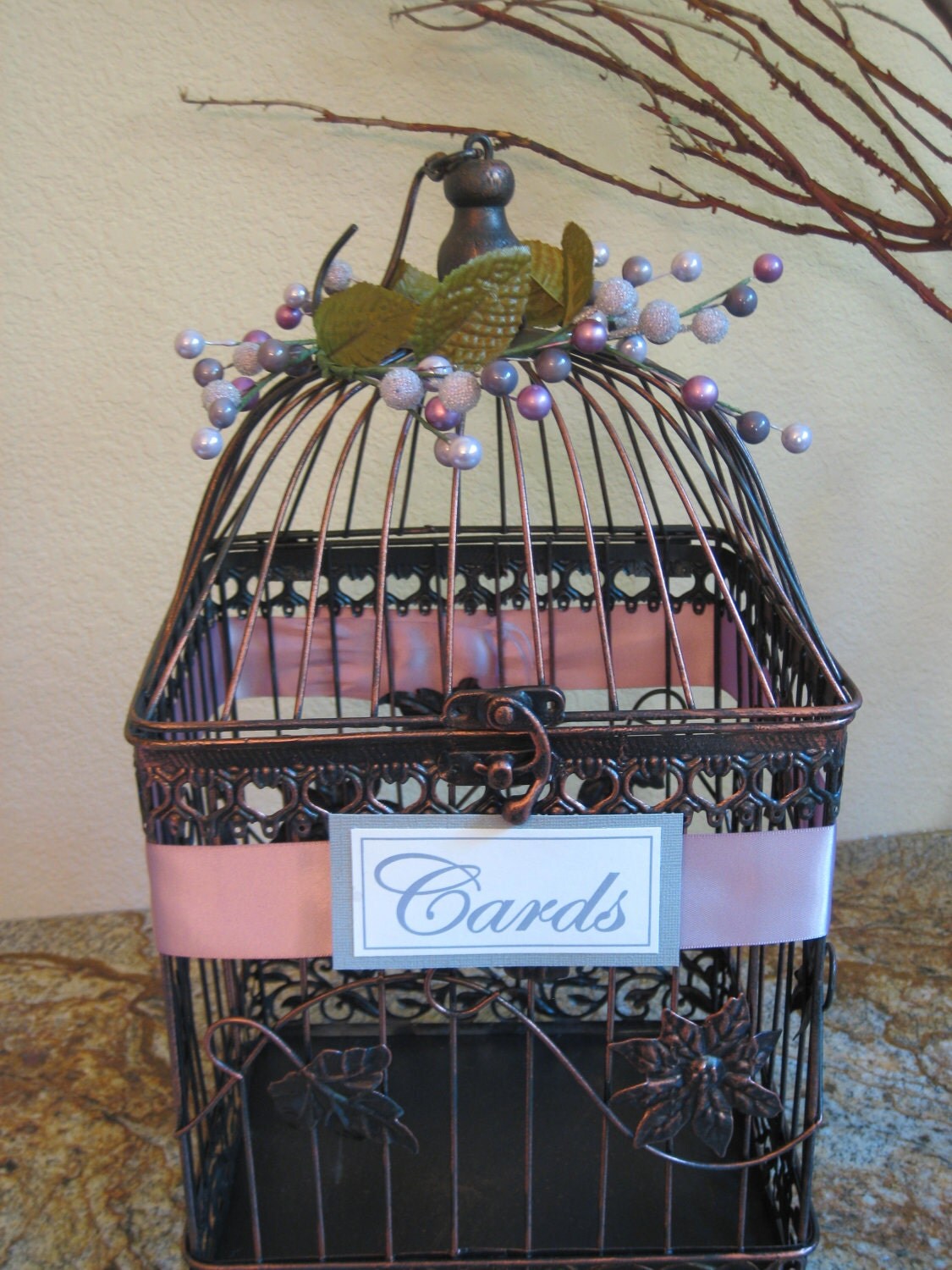 LARGE VINTAGE style bird cage wedding card holder by
