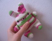 Super Kawaii Crocheted Bunny No.13 - With Flower Ring- Pink & Green