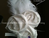Wedding, Flower Girl, Rolled Fabric Rosettes with Feathers