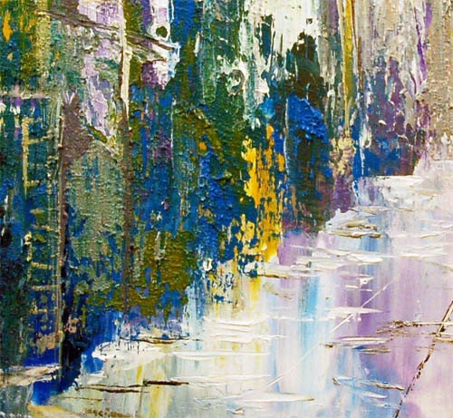 ORIGINAL Modern Large Fine art Couple Love -- IMPASTO TEXTURE -- Palette knife Landscape oil Cityscape Painting by IraSher