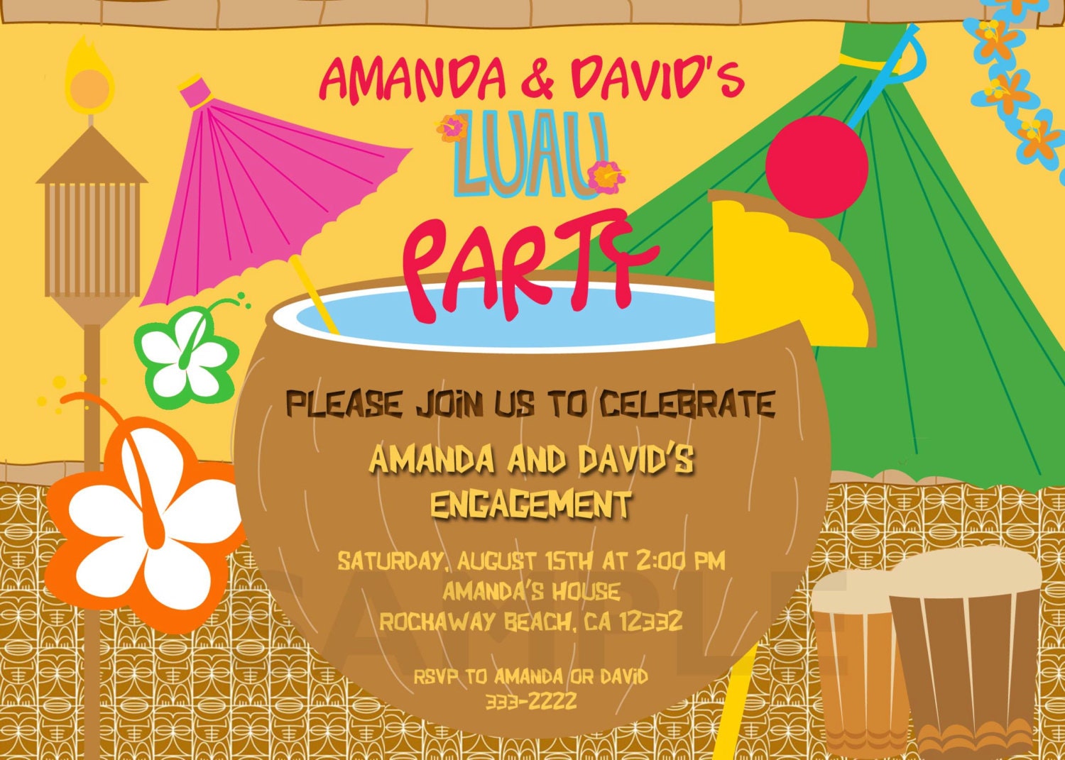 Custom Personalized Luau Birthday or Engagement Outdoor Summer Party Invitation- Digital Print