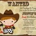 Custom Personalized Cowboy or Cowgirl Wanted Western Buckaroo Birthday Party Invitation With or Without Photo - Digital Print