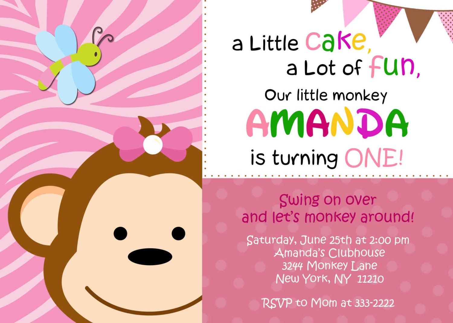 Birthday Invitation - Personalized Mod Monkey Zebra Print With or Without Photo - Digital Print